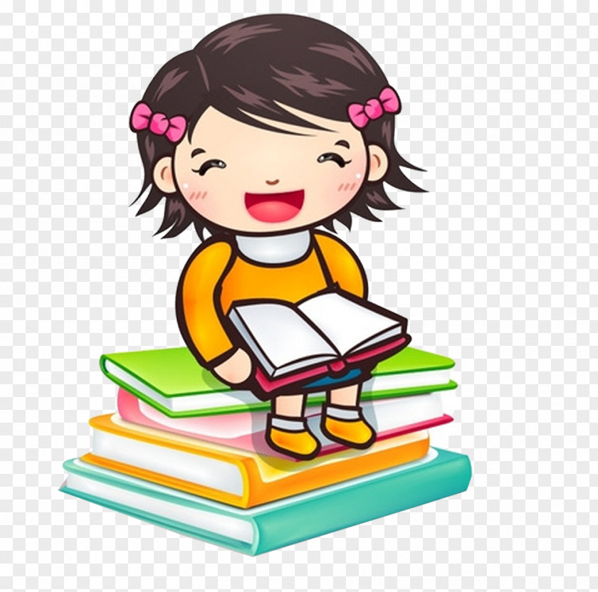 Reading Child Girl Book PNG , Cartoon girl sitting on books clipart PNG
