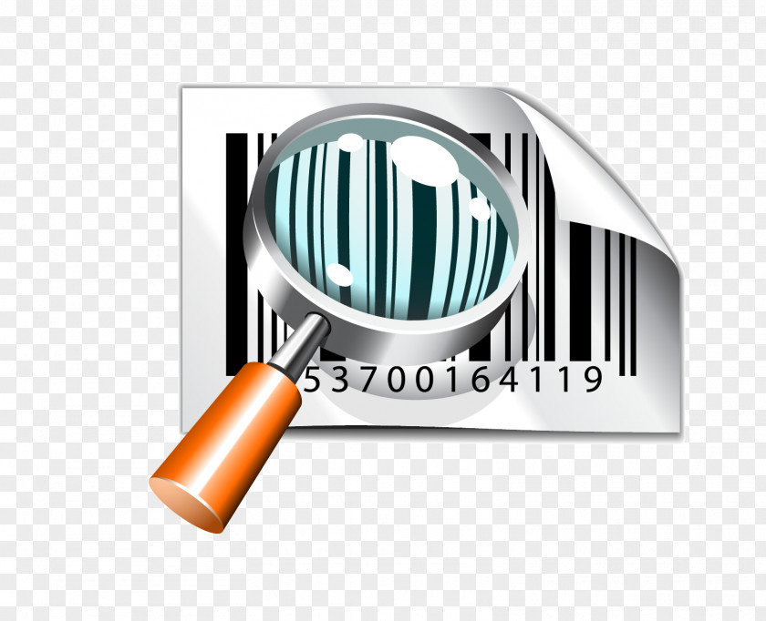 Magnifying Glass And Barcode Microsoft PowerPoint Template Presentation Slide PNG