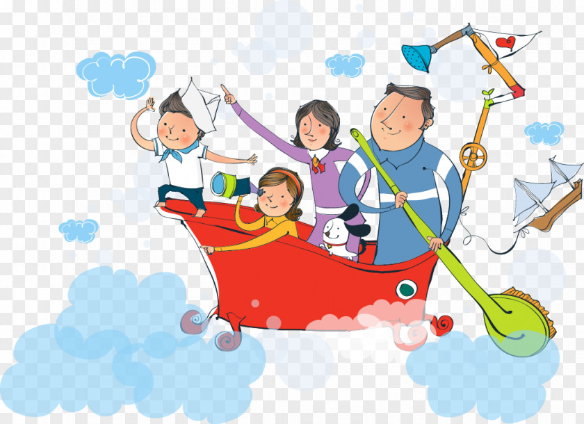 Vector Flying Bathtub Cartoon Rowing Illustration PNG