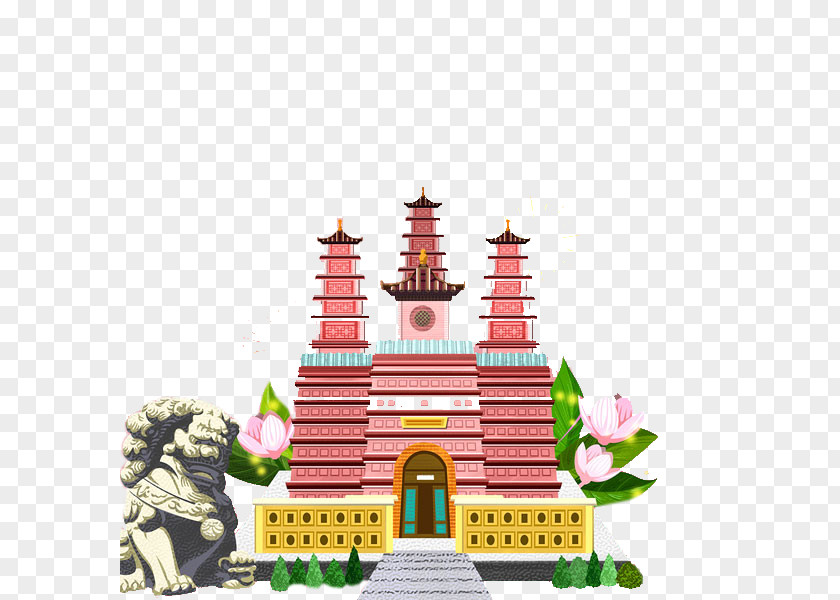 Flat Wind Decorative Illustration Palace Temple Gratis PNG