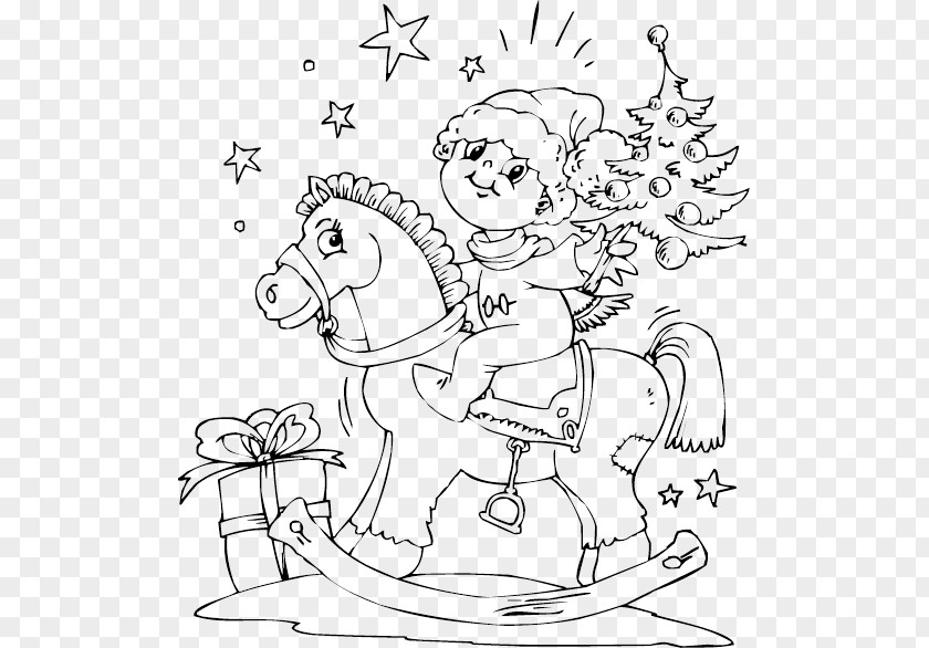 Horse Rocking Coloring Book Christmas Santa Claus PNG