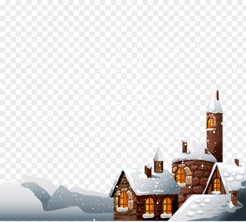 Cartoon Christmas Snow House Winter PNG