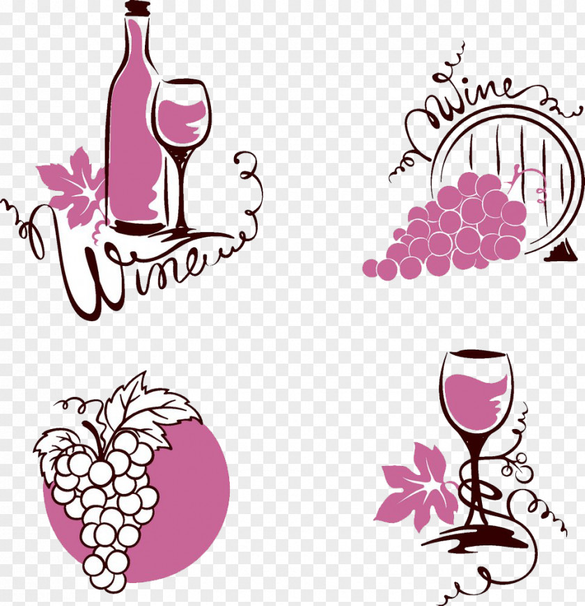 Vector Hand-painted Wine Glasses Dessert Grapevines PNG