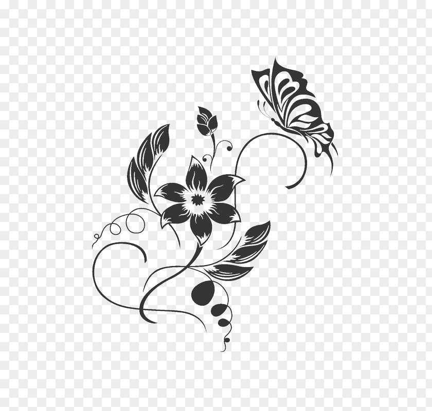 Butterfly Black And White Flower Floral Design Pattern PNG