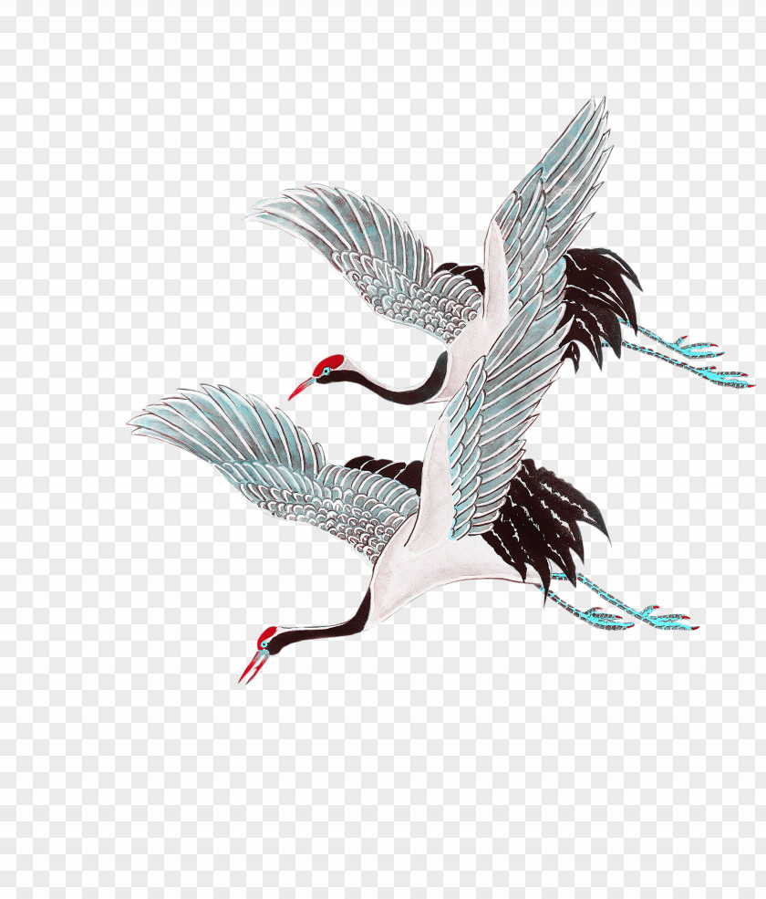 Chinese Style Crane Pictures Red-crowned Ink Wash Painting PNG