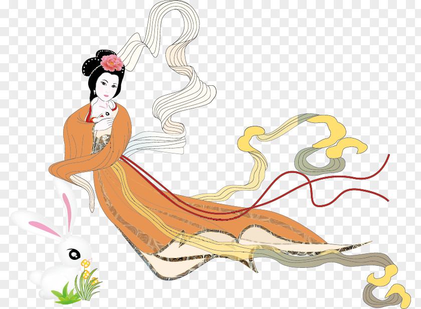 Fairy U5ae6u5a25u5954u6708 Mid-Autumn Festival Moon Rabbit Change PNG