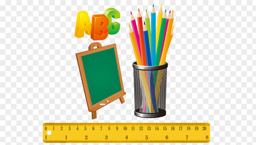 Hand-painted Cartoon Blackboard Ruler School Season Watercolor Pen Letters ABC Colored Pencil Crayon Clip Art PNG