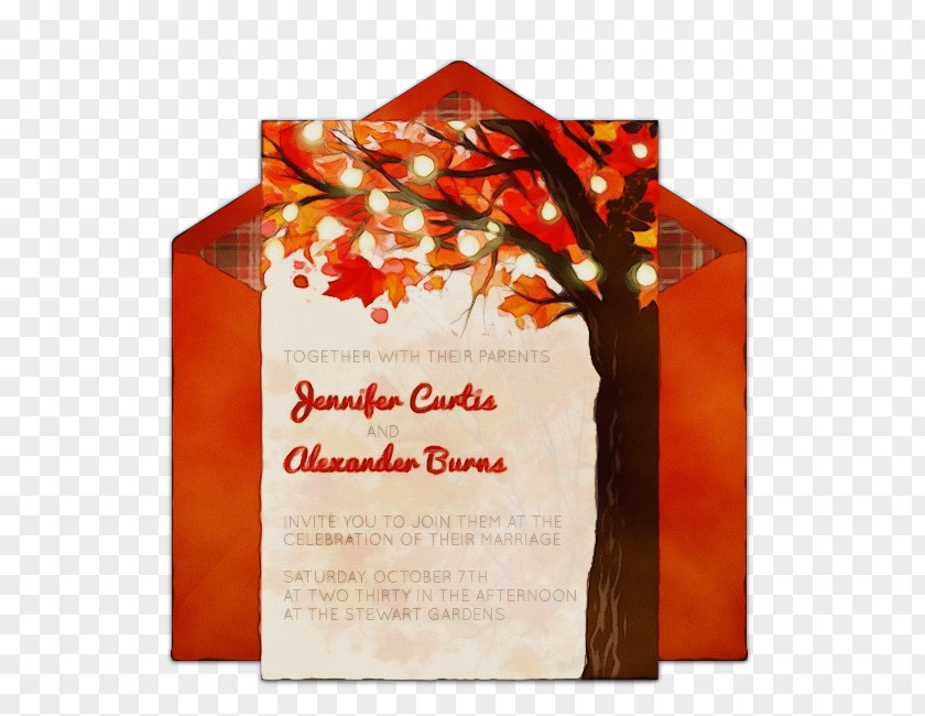 Flower Maple Leaf Watercolor Wedding Invitation PNG