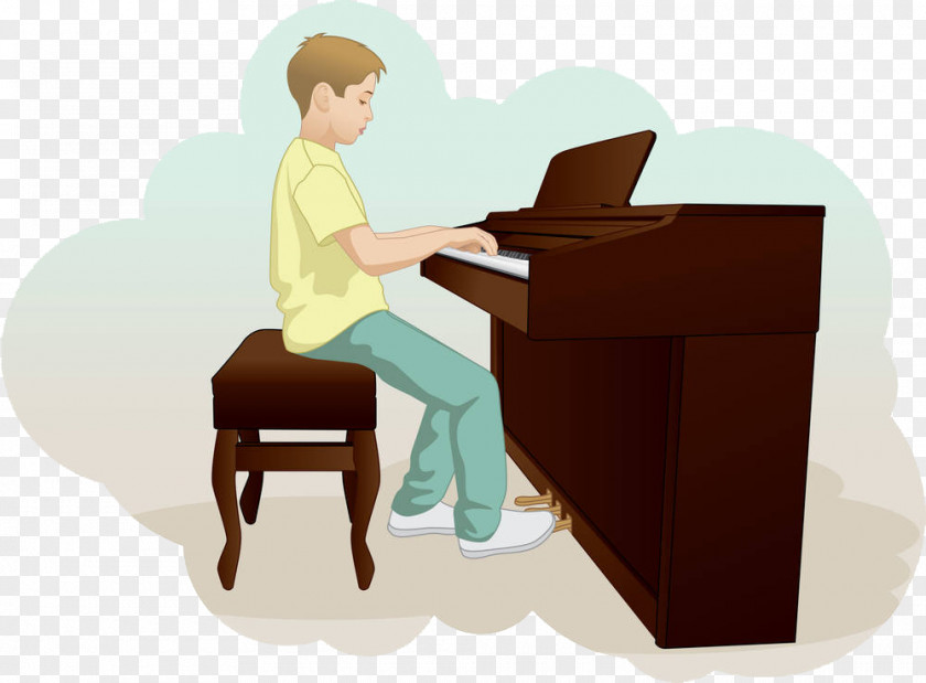 The Little Boy Playing Piano Drawing Illustration PNG
