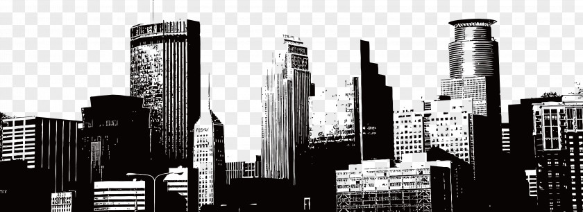 Vector Hand-painted City Silhouette Skyline Illustration PNG