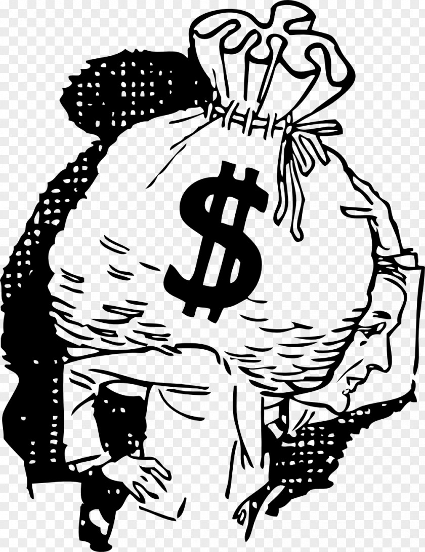 Black And White Drawing Money Bag Finance Clip Art PNG
