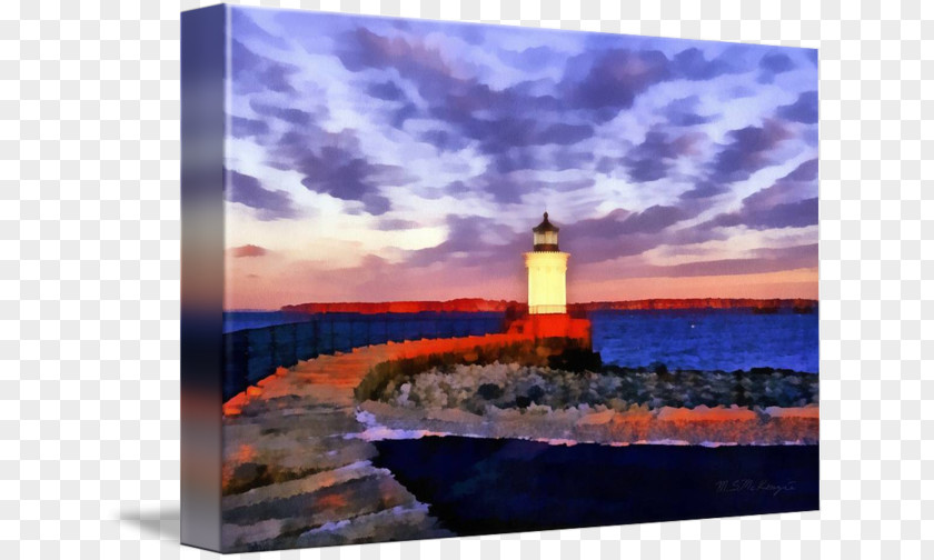 Painting Lighthouse Beacon Sea Inlet PNG