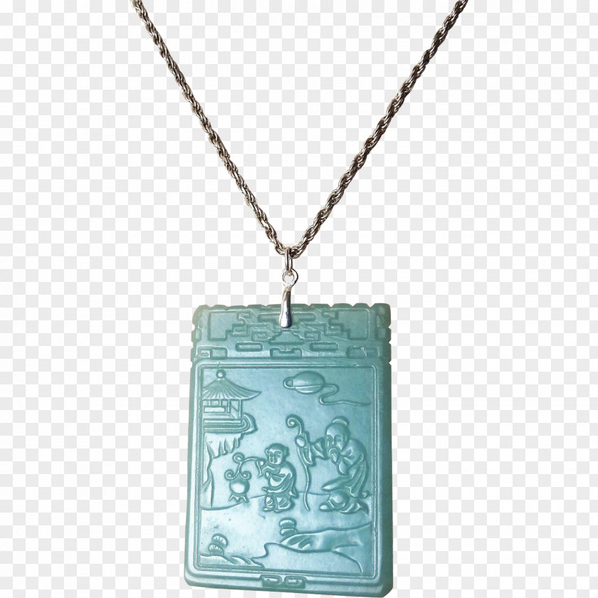 Necklace Locket Turquoise Silver Chain PNG