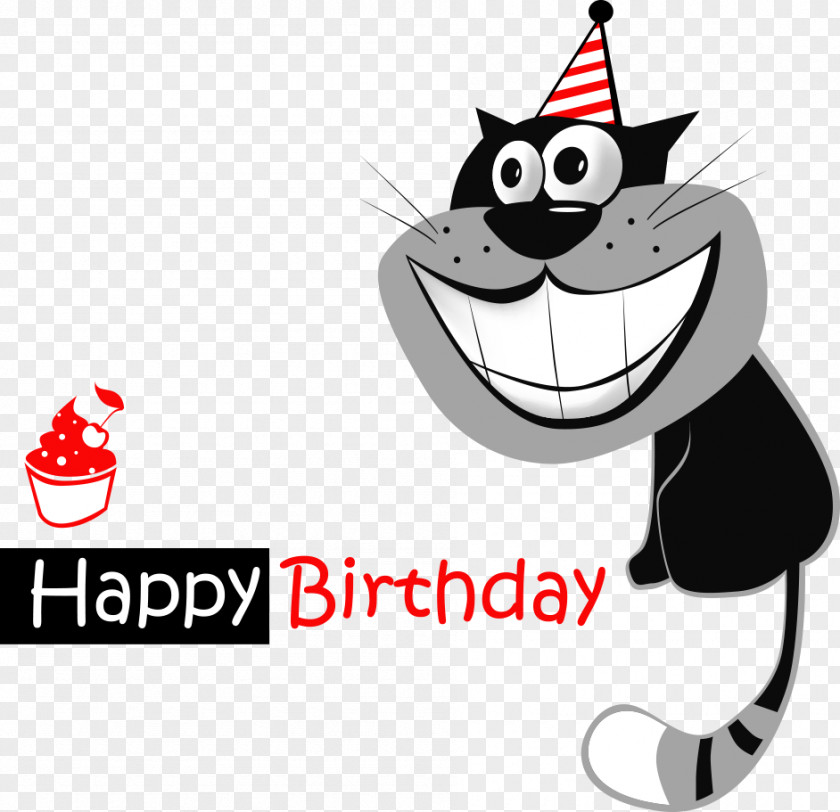 Vector Cartoon Cat With Ice Cream Happy Birthday To You Greeting Card Wish Smile PNG