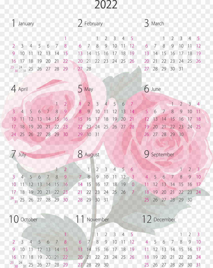 2022 Yearly Calendar Printable PNG