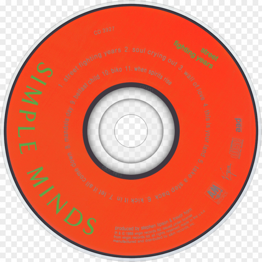 Simple Minds Street Fighting Years Compact Disc Product Design Disk Storage PNG