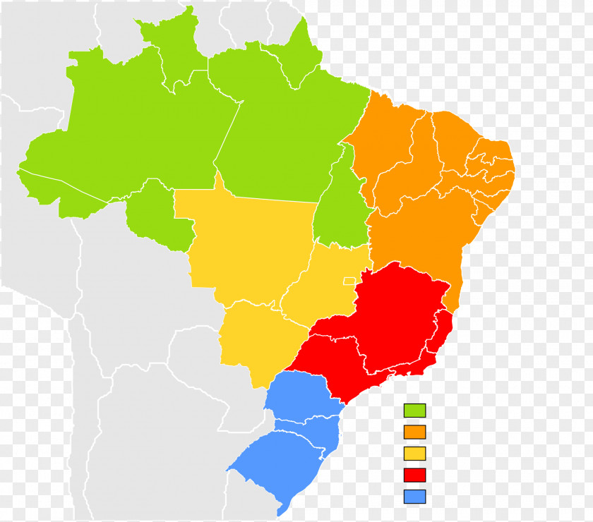 Physical Map Regions Of Brazil North Region, Central-West Northeast Southeast PNG