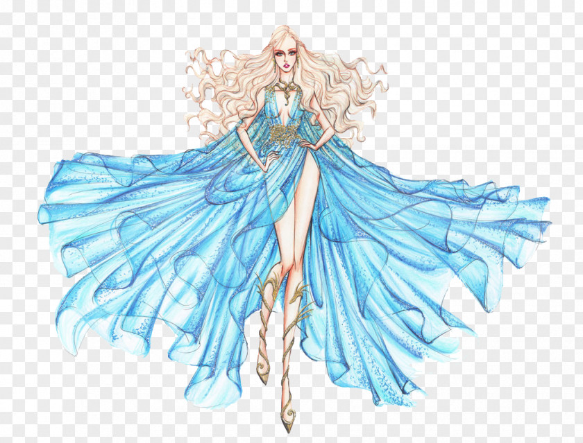 Beautiful Blue Dress Creative Illustration Design Draft Margaery Tyrell Sansa Stark Fashion Drawing DeviantArt PNG