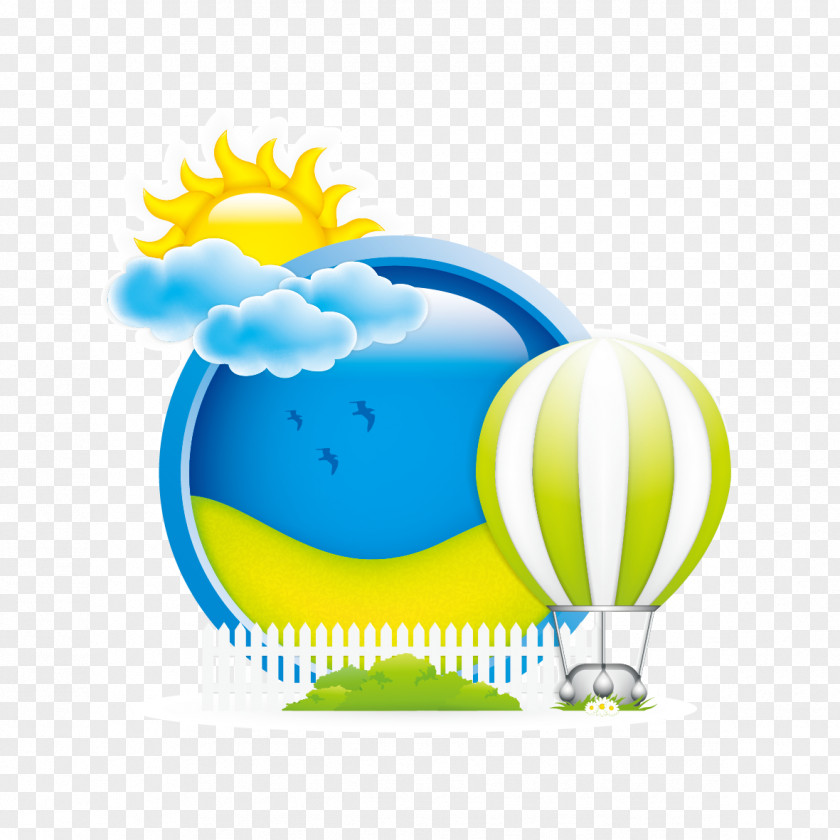Clouds And Sun Hot Air Balloon Clip Art PNG