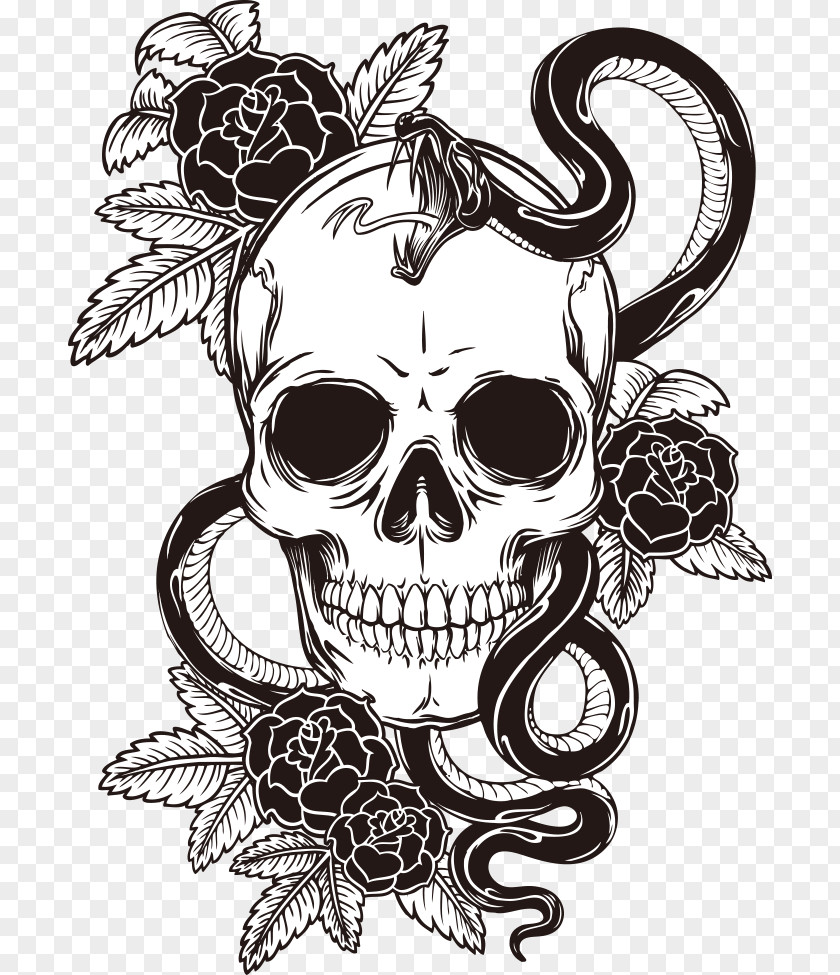 Skull Print Sleeve Tattoo T-shirt PNG