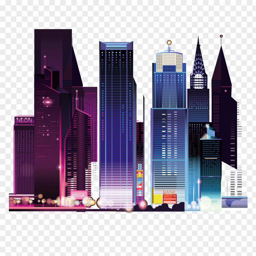 Vector City Landscape Architecture Of Night View PNG