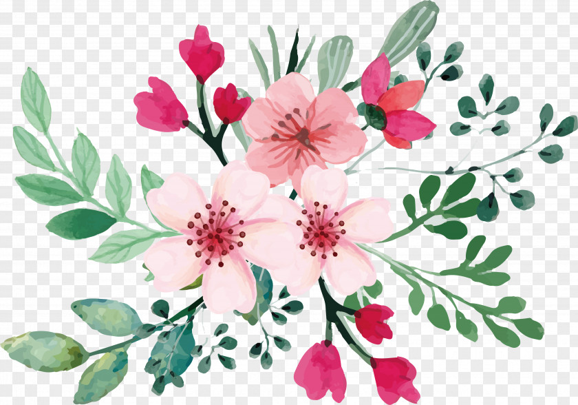 Romantic Watercolor Cherry Blossom Bouquet PNG