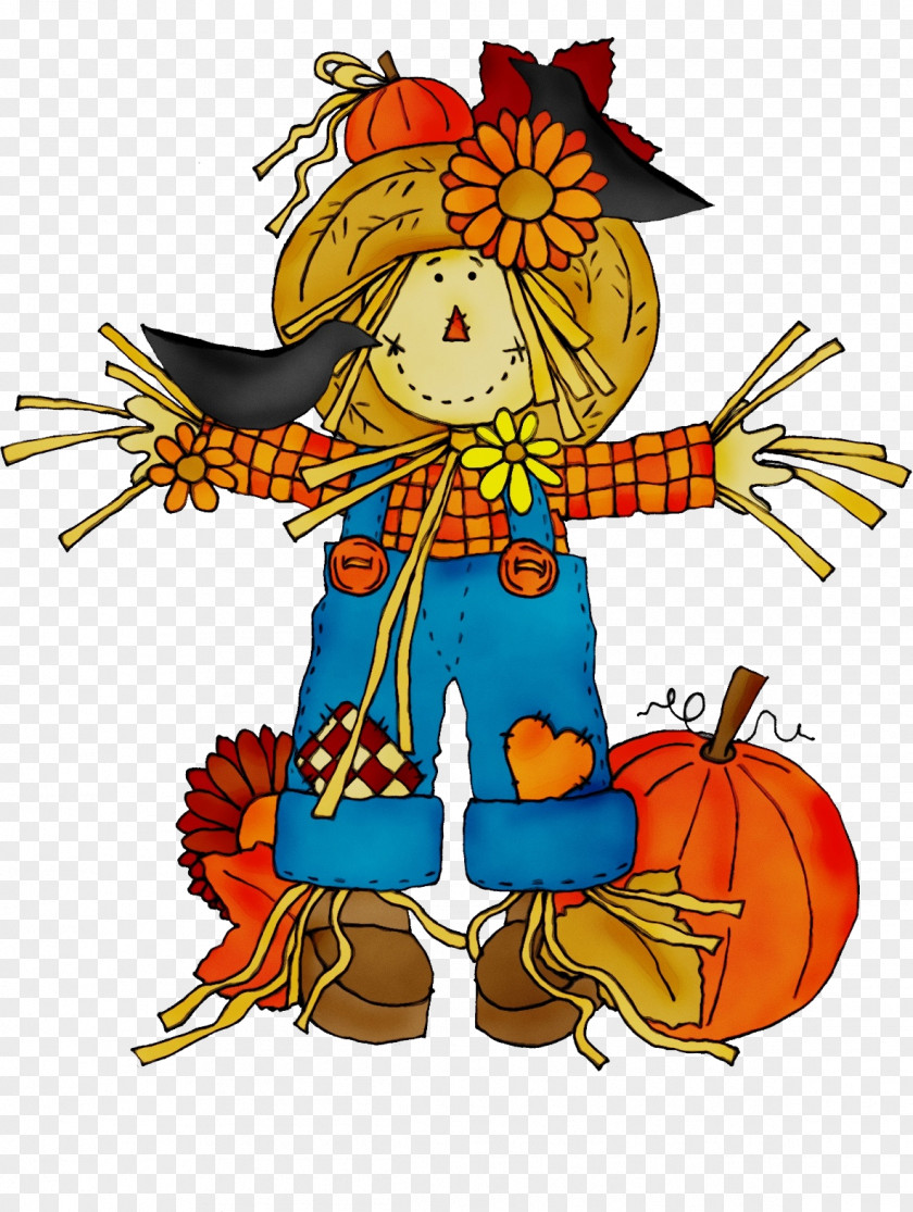Scarecrow Cartoon Watercolor Flower Background PNG