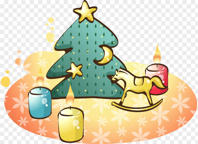 Painted Pine Christmas Candles Trojan PNG
