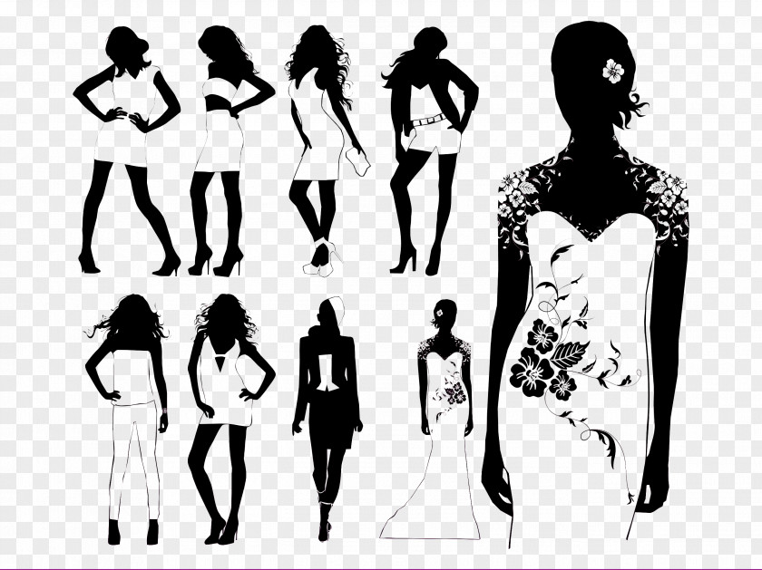 Black And White Women's Models Model Fashion Runway Silhouette PNG