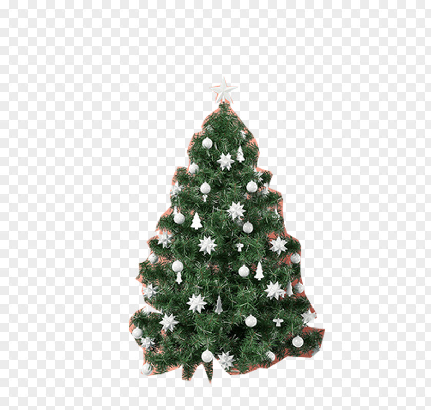Christmas Tree Covered With Snow Ornament Lights Illustration PNG