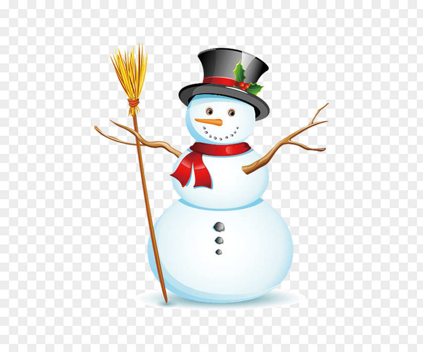Creative Christmas Snowman Broom Illustration PNG