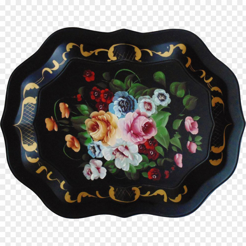 Retro Hand Painted Tray Tableware Tole Painting Toleware PNG