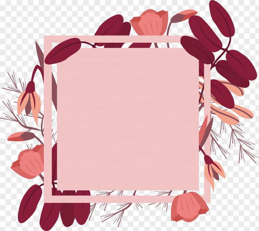 Wine Red Flower Title Box Picture Frame Clip Art PNG
