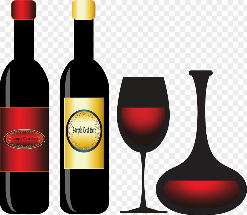 Wine Vector Material Red Champagne Glass Bottle Drink PNG