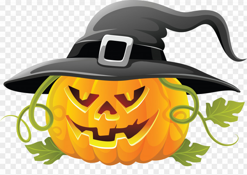 Large Transparent Halloween Pumpkin With Witch Hat Clipart Jack-o'-lantern Clip Art PNG