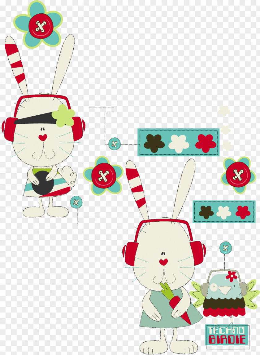 Vector Painted Rabbit Wearing Headphones Illustration PNG