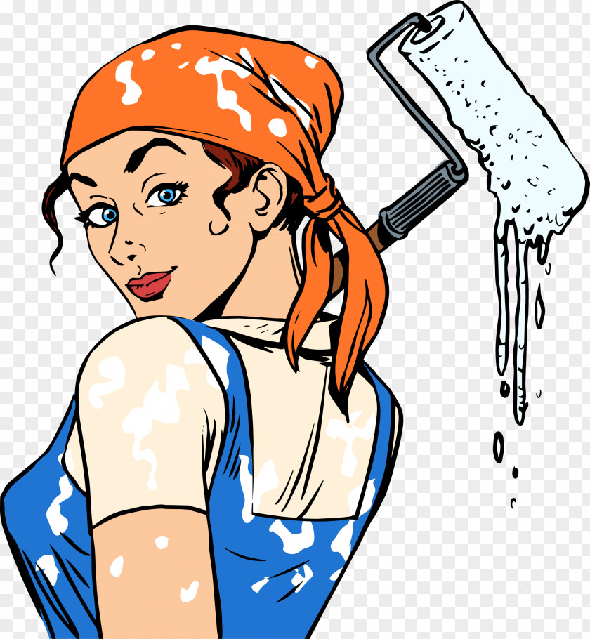 Take A Woman With Whitewash Tool Painting House Painter And Decorator Profession Illustration PNG