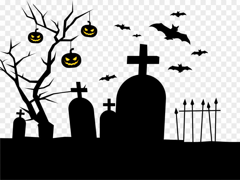 Black Horror Cemetery Halloween Spooktacular Pillow Party Sales PNG
