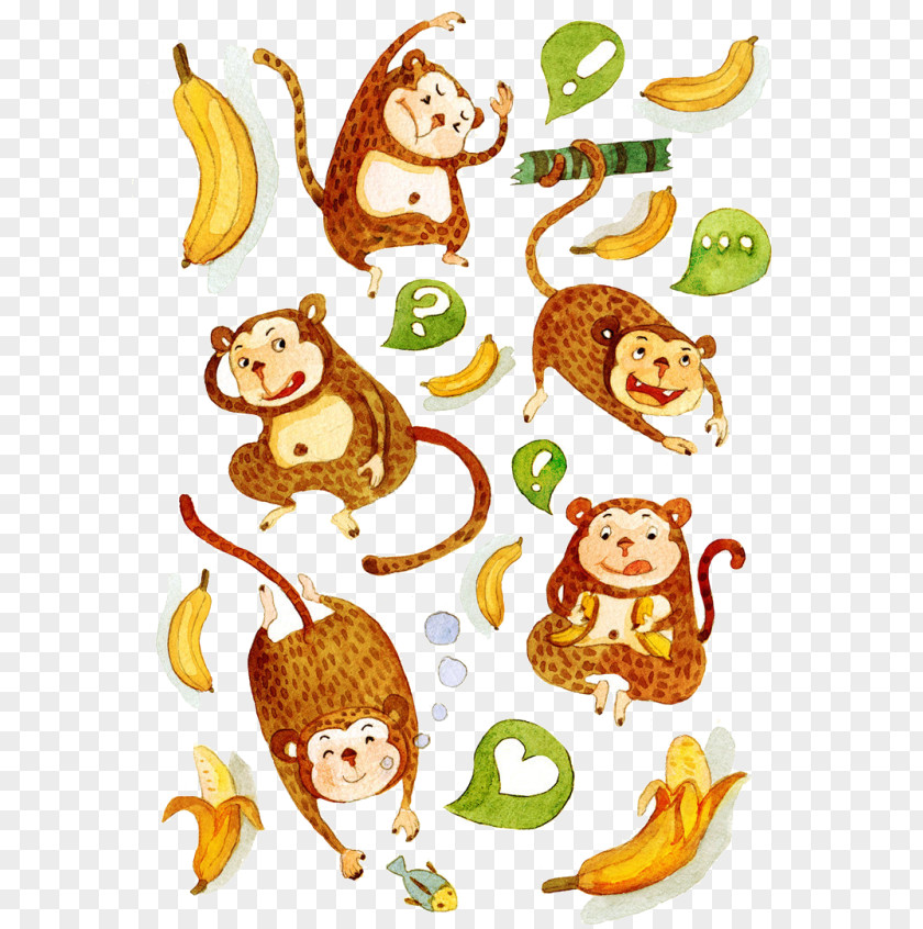 Monkey And Bananas Drawing Illustration PNG