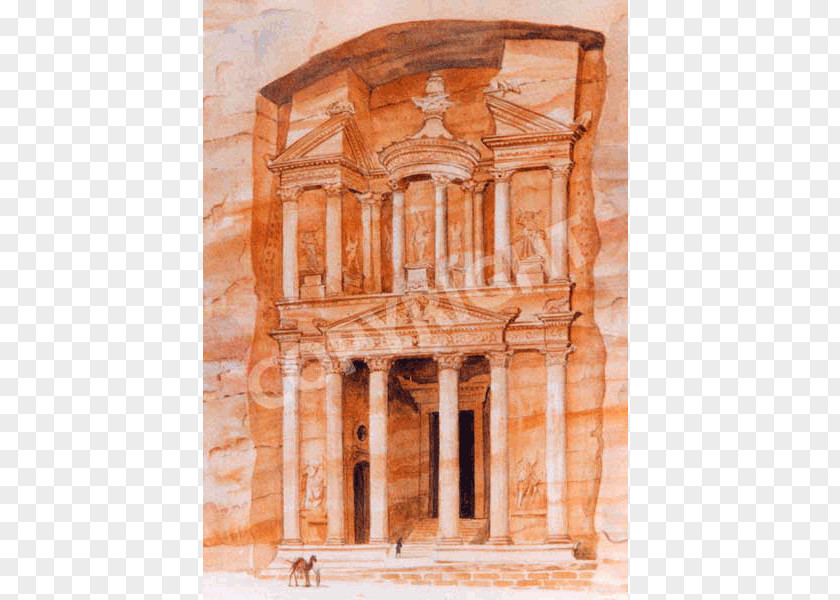 Ancient Rome Petra Facade History Watercolor Painting PNG