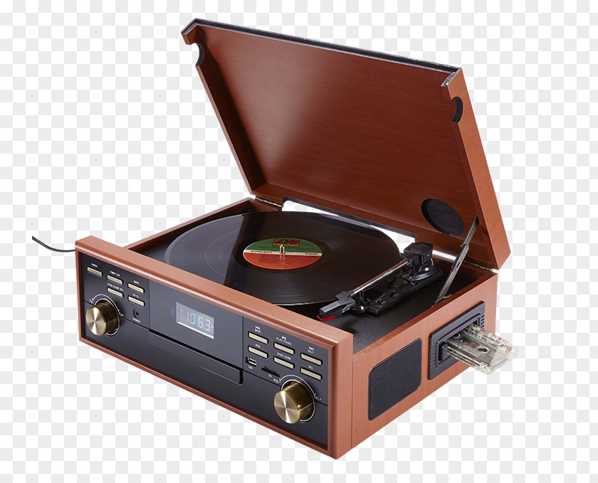 Wood Box Big Ben Turntable Compact Disc Phonograph Record Cassette Deck PNG