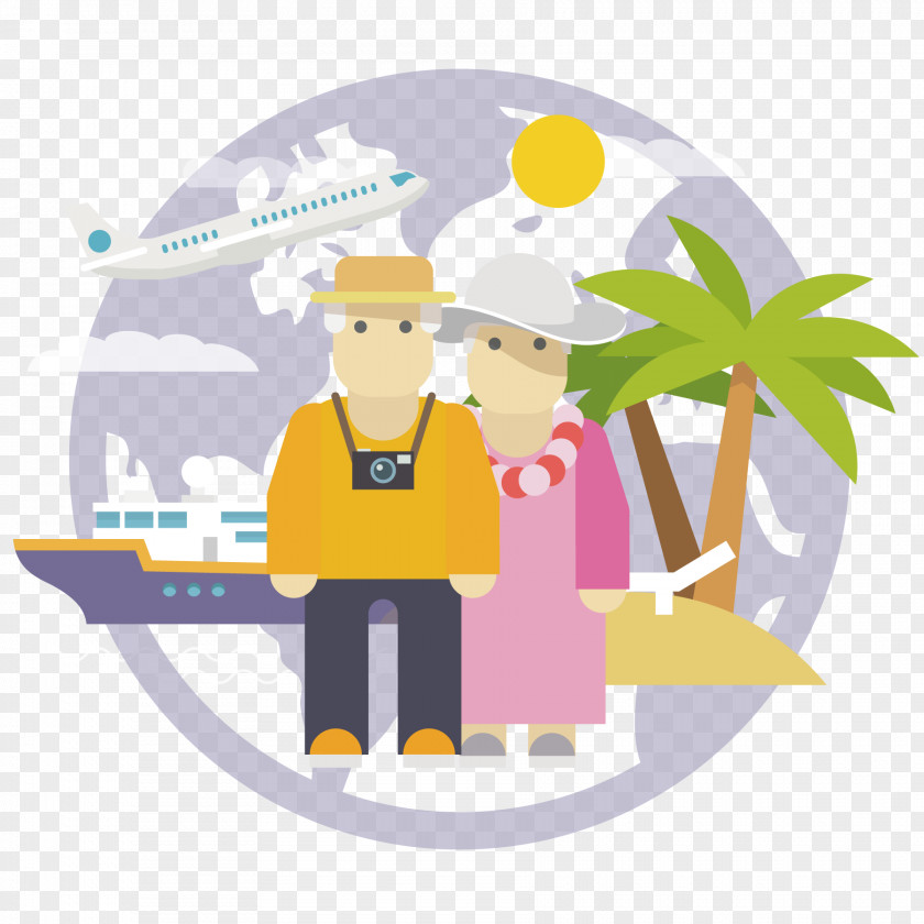 Old Couple Travel Airplane Tourism PNG