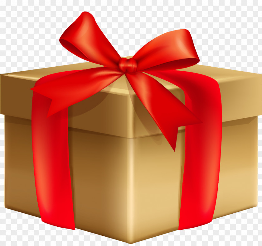 Cartoon Golden Gift Box Ribbon PNG