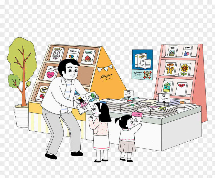 Parents Take Their Children To Buy Books Cartoon Child Parent Book PNG