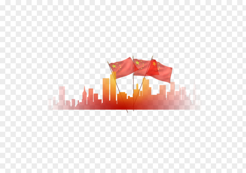 Red Flag Flying City Illustration PNG