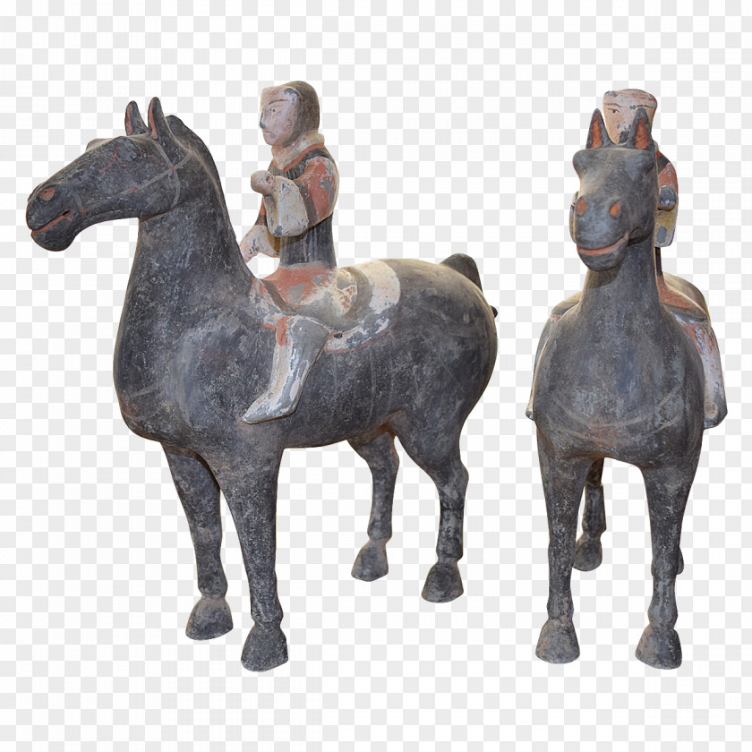 Old China Mustang Stallion Mare Sculpture Figurine PNG