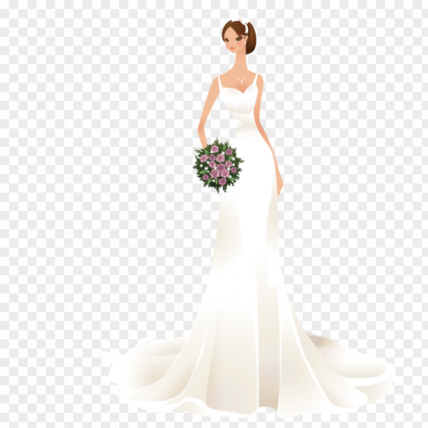 The Bride Wore A Wedding Dress Holding Flower Contemporary Western PNG