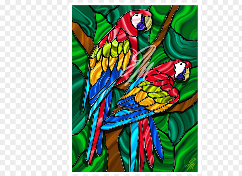 Parrot Macaw Stained Glass Canvas Acrylic Paint PNG