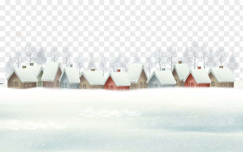 Snow Mountains And Houses Winter Clip Art PNG