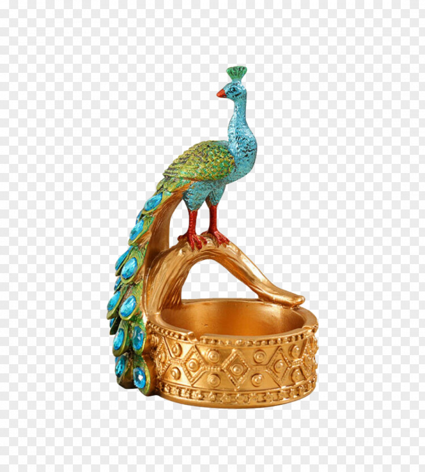 Golden Peacock Ashtray Peafowl Gold PNG